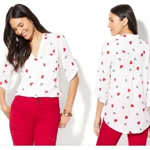 NWT Valentine’s Cupid Arrow Print Soho Soft White Blouse XS